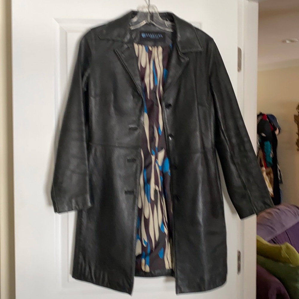 Kenneth Cole Reaction black leather trench